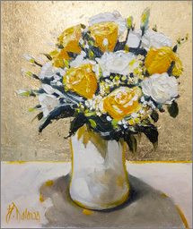 Floral Still Life "White and Yellow Roses" Original Artwork by Judith Dalozzo
