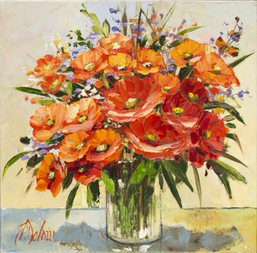 Floral Still Life "Anemones In A Vase" Original Artwork by Judith Dalozzo