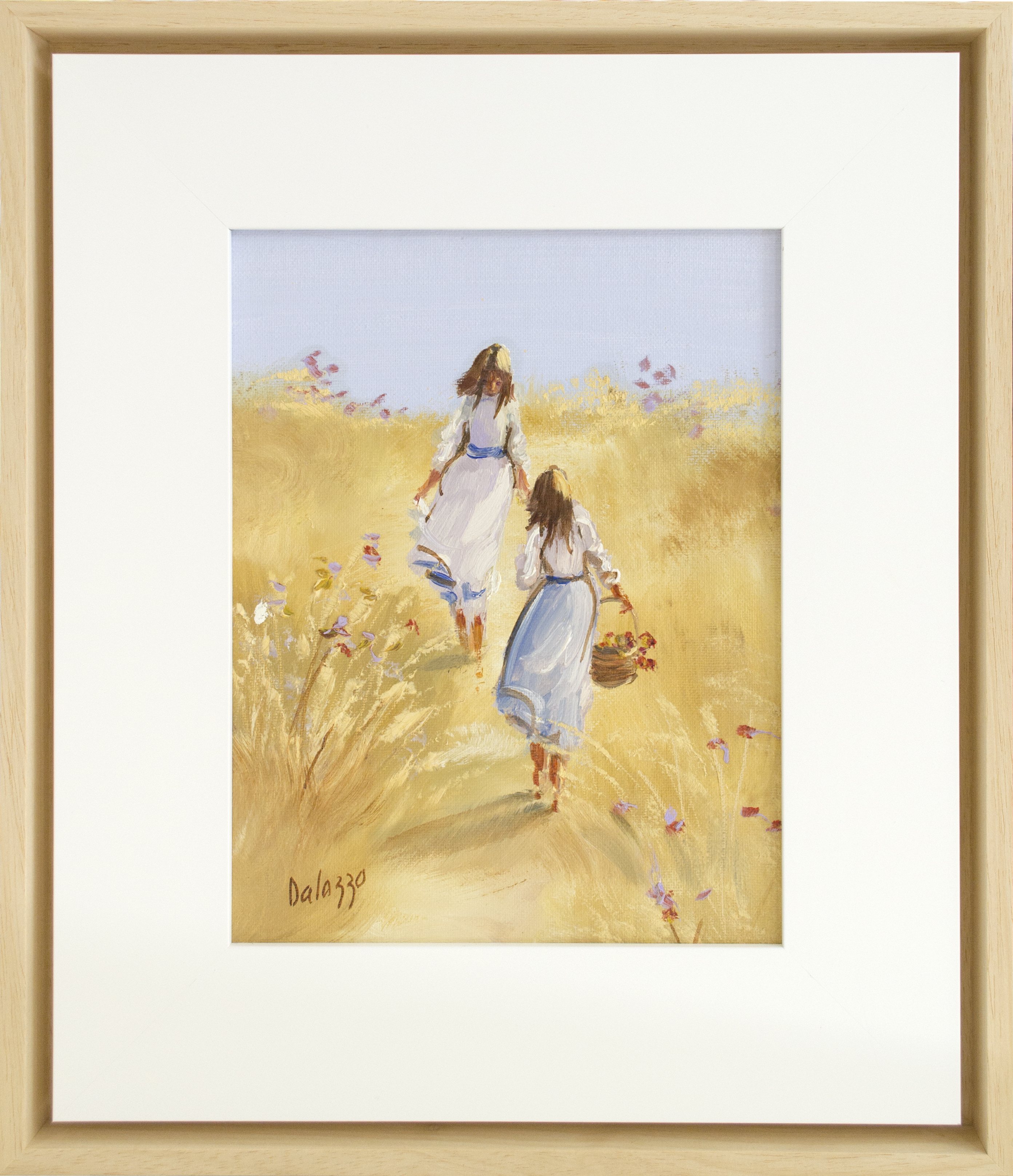 Framed Front View Of Romantic Painting "First Pickings" By Lucette Dalozzo