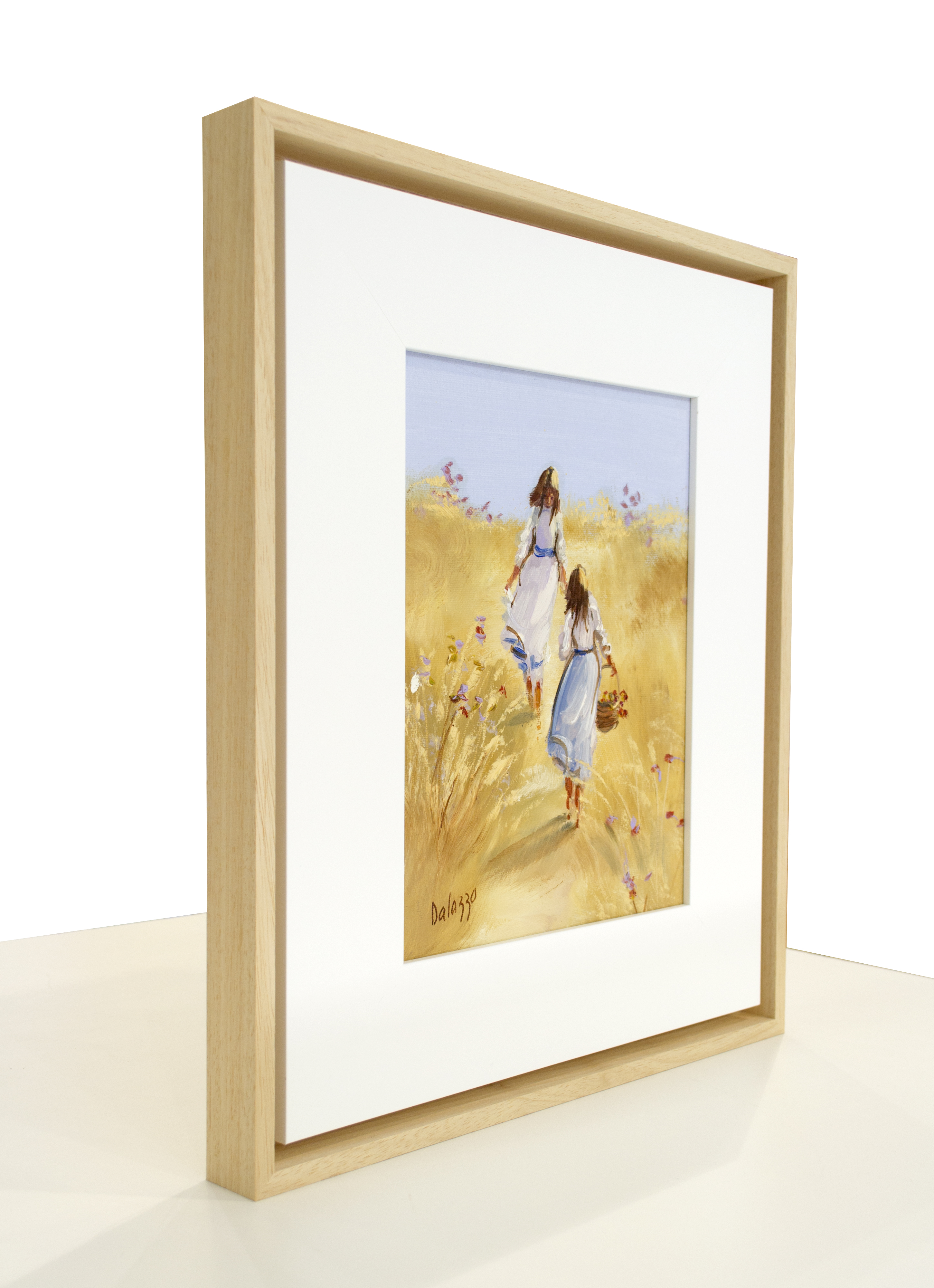 Framed Side View Of Romantic Painting "First Pickings" By Lucette Dalozzo