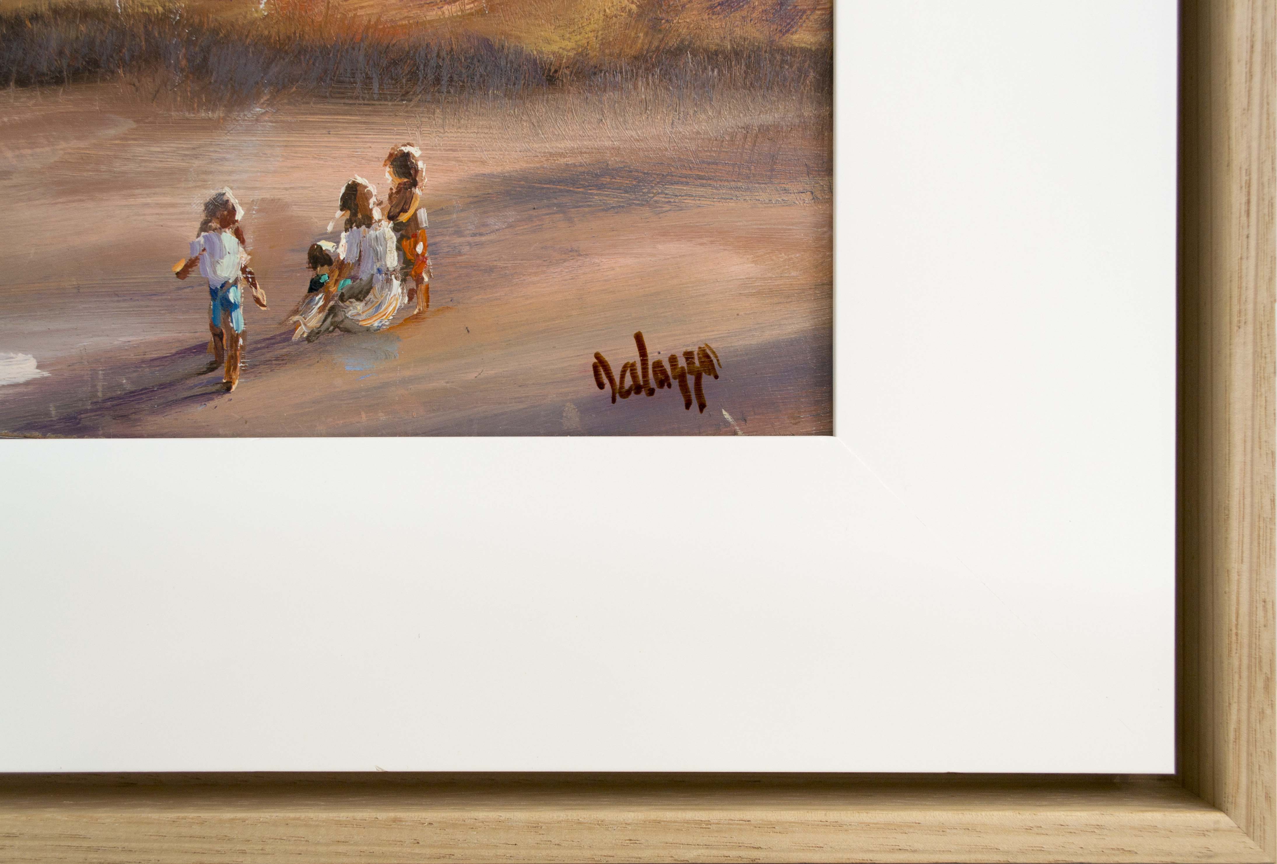 Close Up Signature Of Romantic Painting "Playing Along The Beach" By Lucette Dalozzo