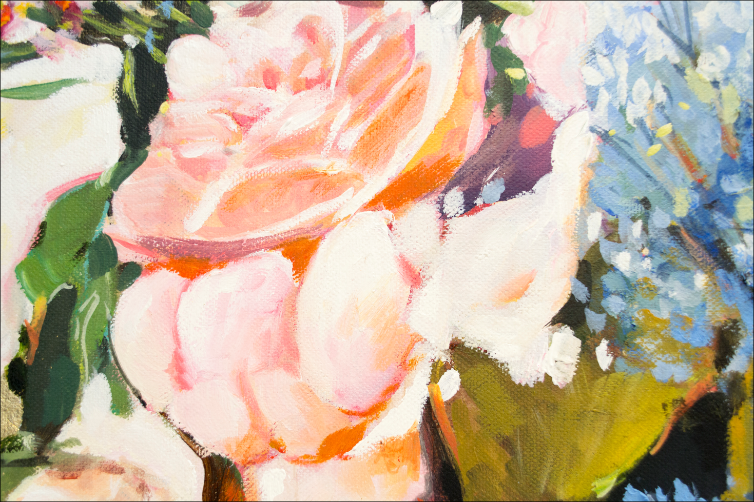 Close Up Signature Of Oil And Gold Leaf Painting "Scented Roses" By Judith Dalozzo