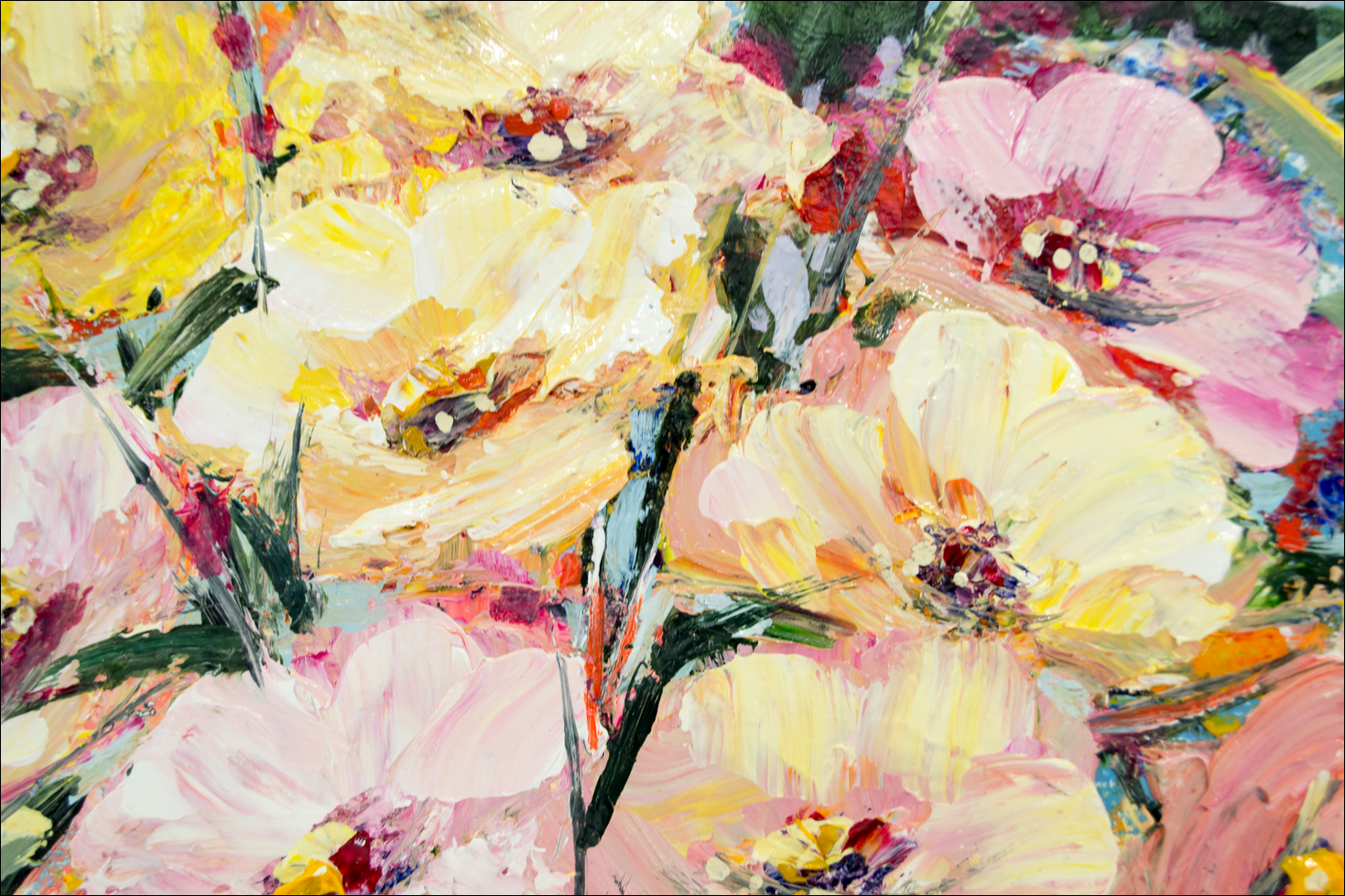 Close Up Detail Of Oil Painting "Soft Pink Floral" By Judith Dalozzo