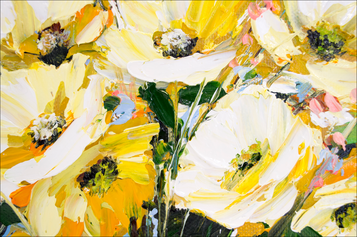 Close Up Detail Of Oil Painting "Yellow Blossom" By Judith Dalozzo