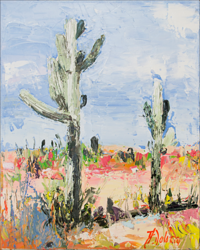 Cacti Landscape "Desert Off Track Scottsdale Arizona 1" Original Artwork by Judith Dalozzo