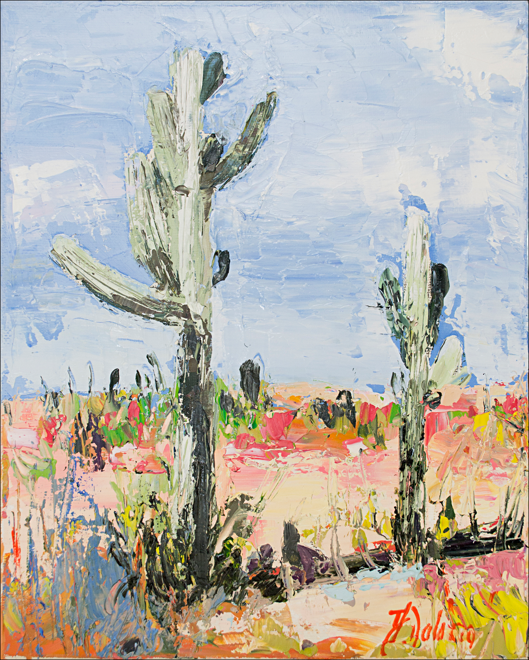 Cacti Landscape "Desert Off Track Scottsdale Arizona 1" Original Artwork by Judith Dalozzo