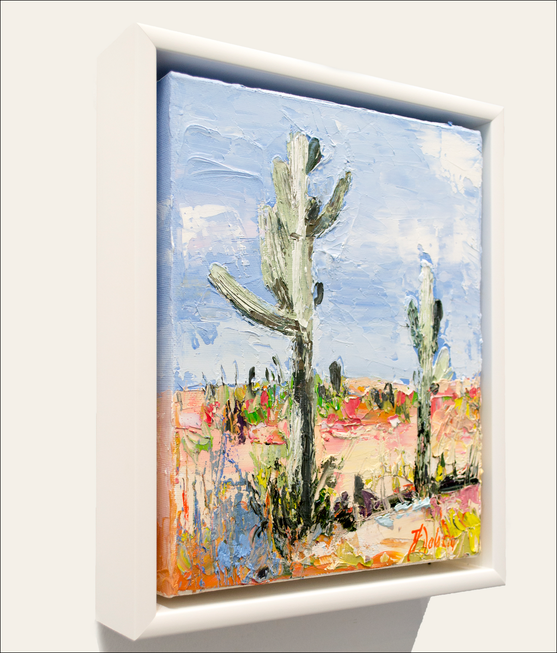 Framed Side View Of Landscape Painting "Desert Off Track Scottsdale Arizona 1" By Judith Dalozzo