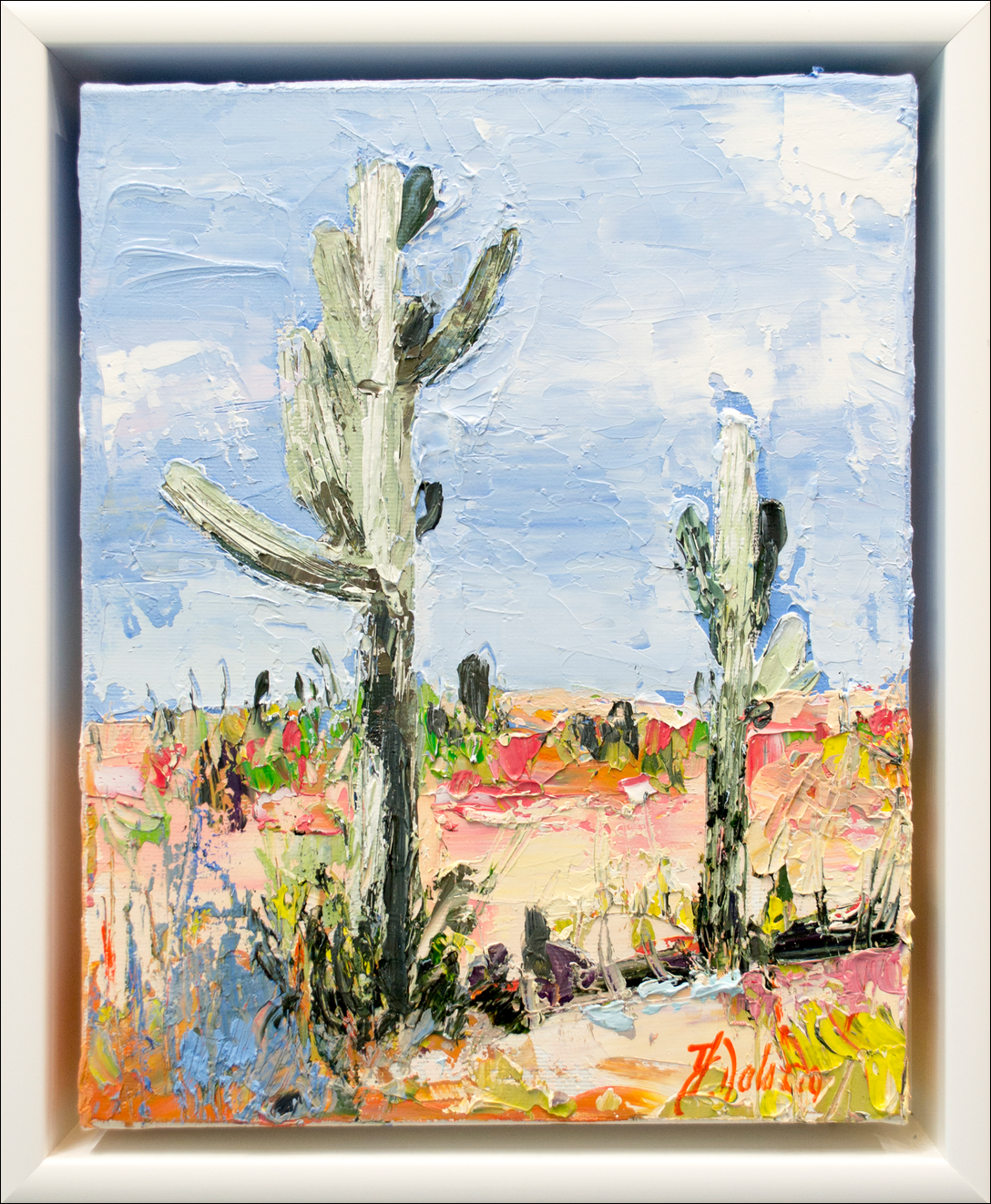 Framed Front View Of Landscape Painting "Desert Off Track Scottsdale Arizona 1" By Judith Dalozzo