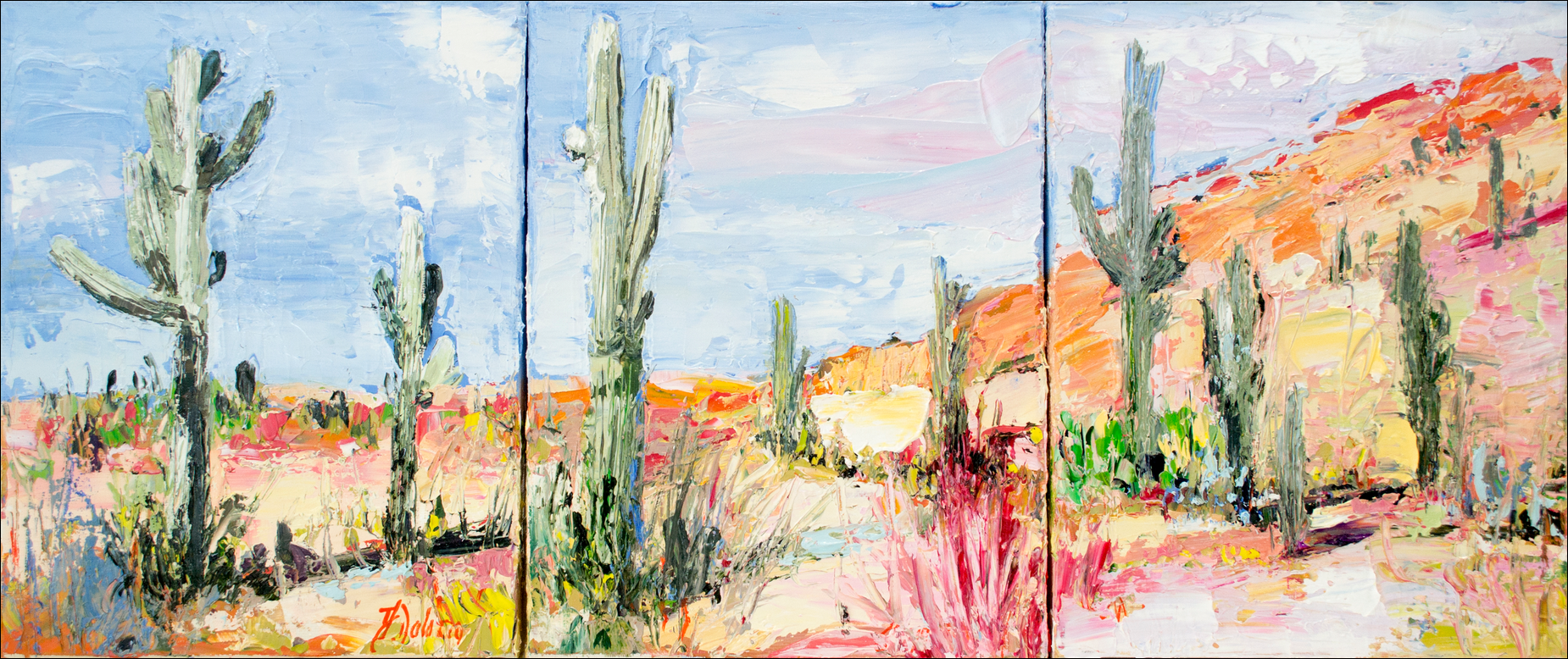 Wall Design Ideas With Landscape Painting "Desert Off Track Scottsdale Arizona triptych" By Judith Dalozzo
