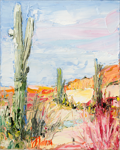 Cacti Landscape "Desert Off Track Scottsdale Arizona 2" Original Artwork by Judith Dalozzo