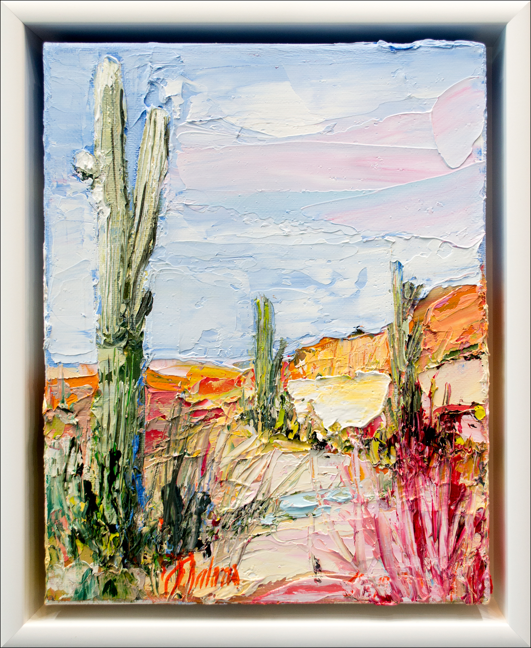 Framed Front View Of Landscape Painting "Desert Off Track Scottsdale Arizona 2" By Judith Dalozzo