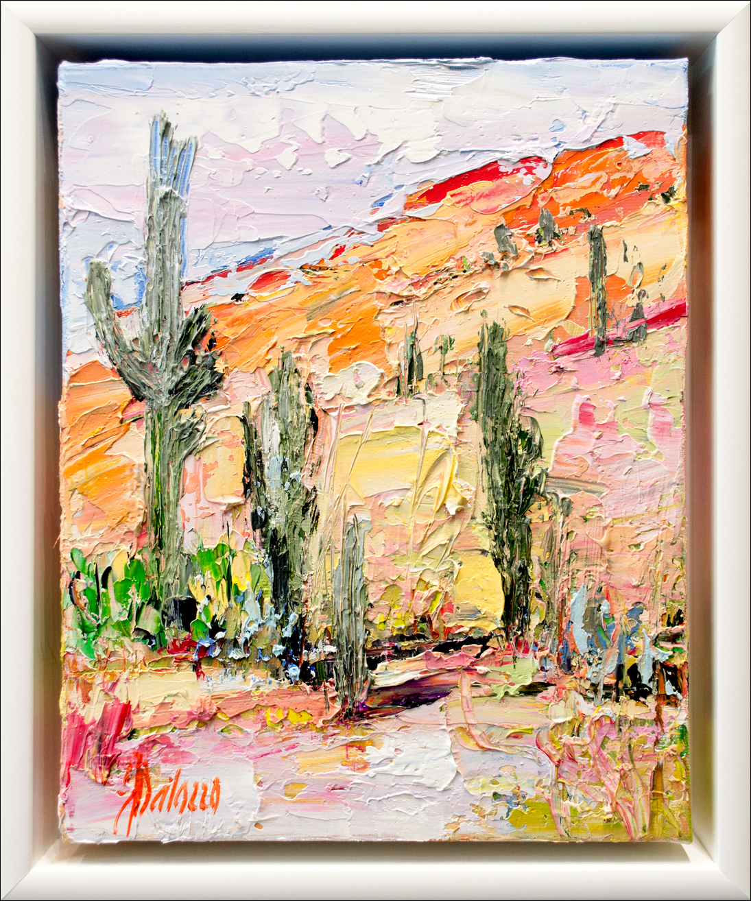 Framed Front View Of Landscape Painting "Desert Off Track Scottsdale Arizona 3" By Judith Dalozzo