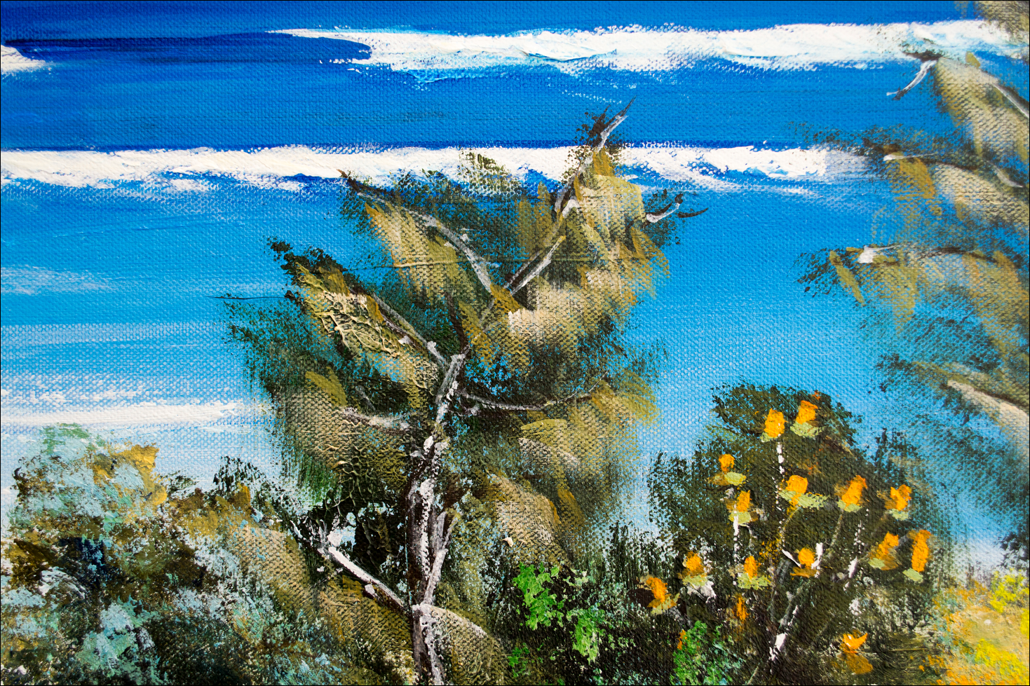 Close Up Detail Of Seascape Painting "Seaside Serenity Stradbroke Island" By Louis Dalozzo