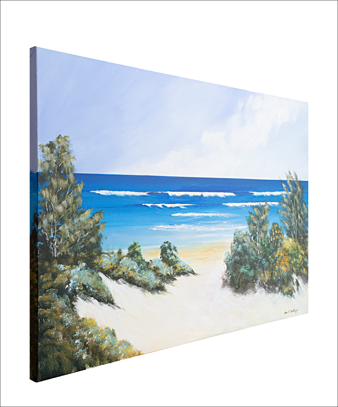 Side View Of Seascape Painting "Seaside Serenity Stradbroke Island" By Louis Dalozzo