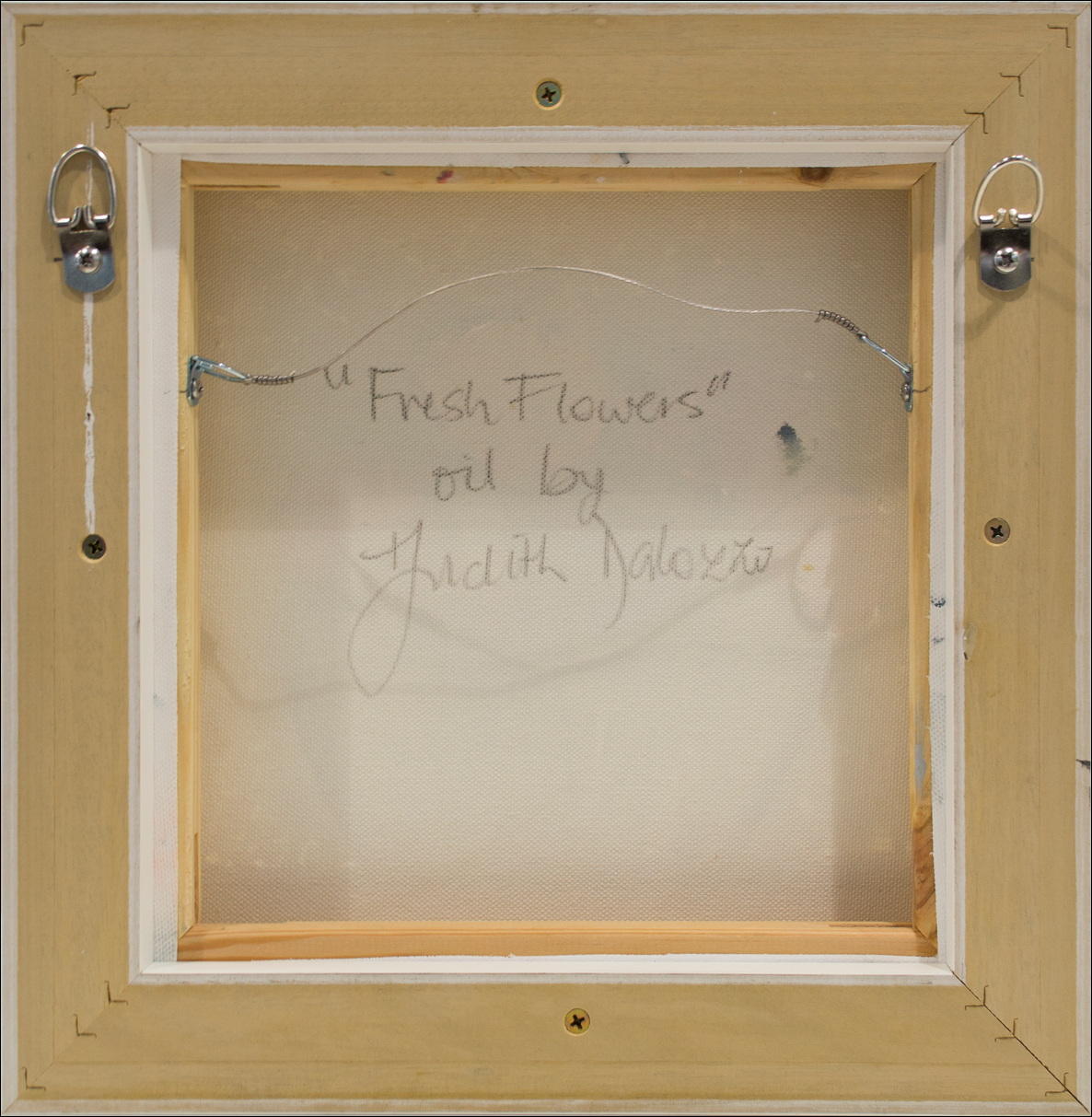 Framed Back View Of Still Life Painting "Fresh Flowers" By Judith Dalozzo
