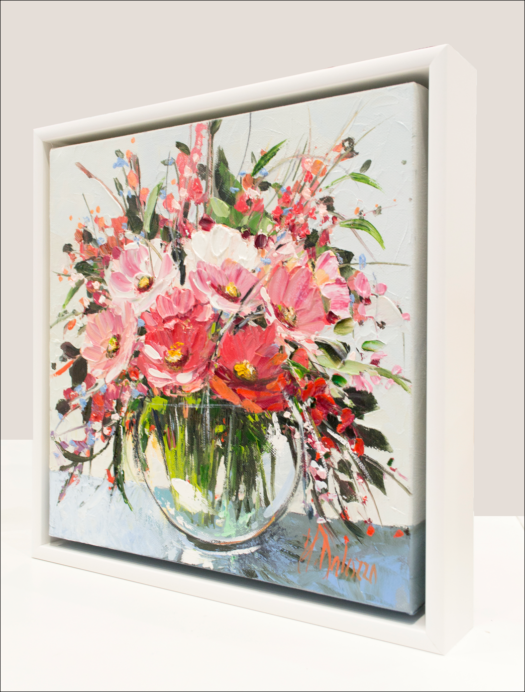 Framed Side View Of Still Life Painting "Fresh Flowers" By Judith Dalozzo