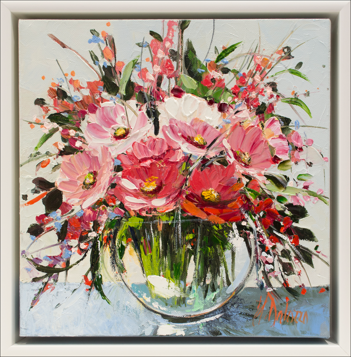 Framed Front View Of Still Life Painting "Fresh Flowers" By Judith Dalozzo