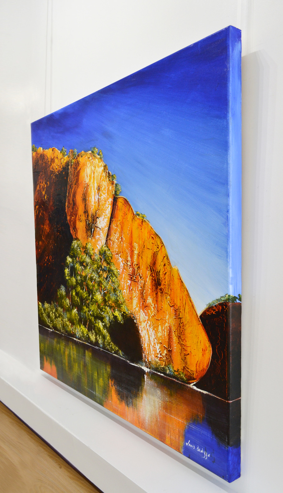Side View Of Landscape Painting "Afternoon Reflection Ellis Creek" By Louis Dalozzo