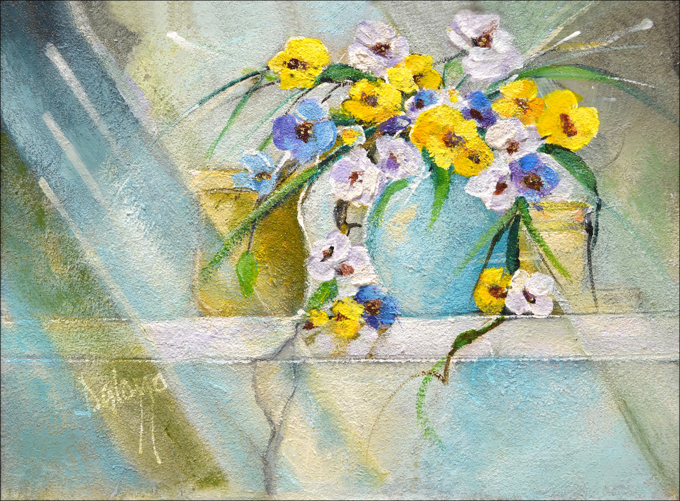 Floral Still Life "Afternoon Sunlight" Original Artwork by Lucette Dalozzo