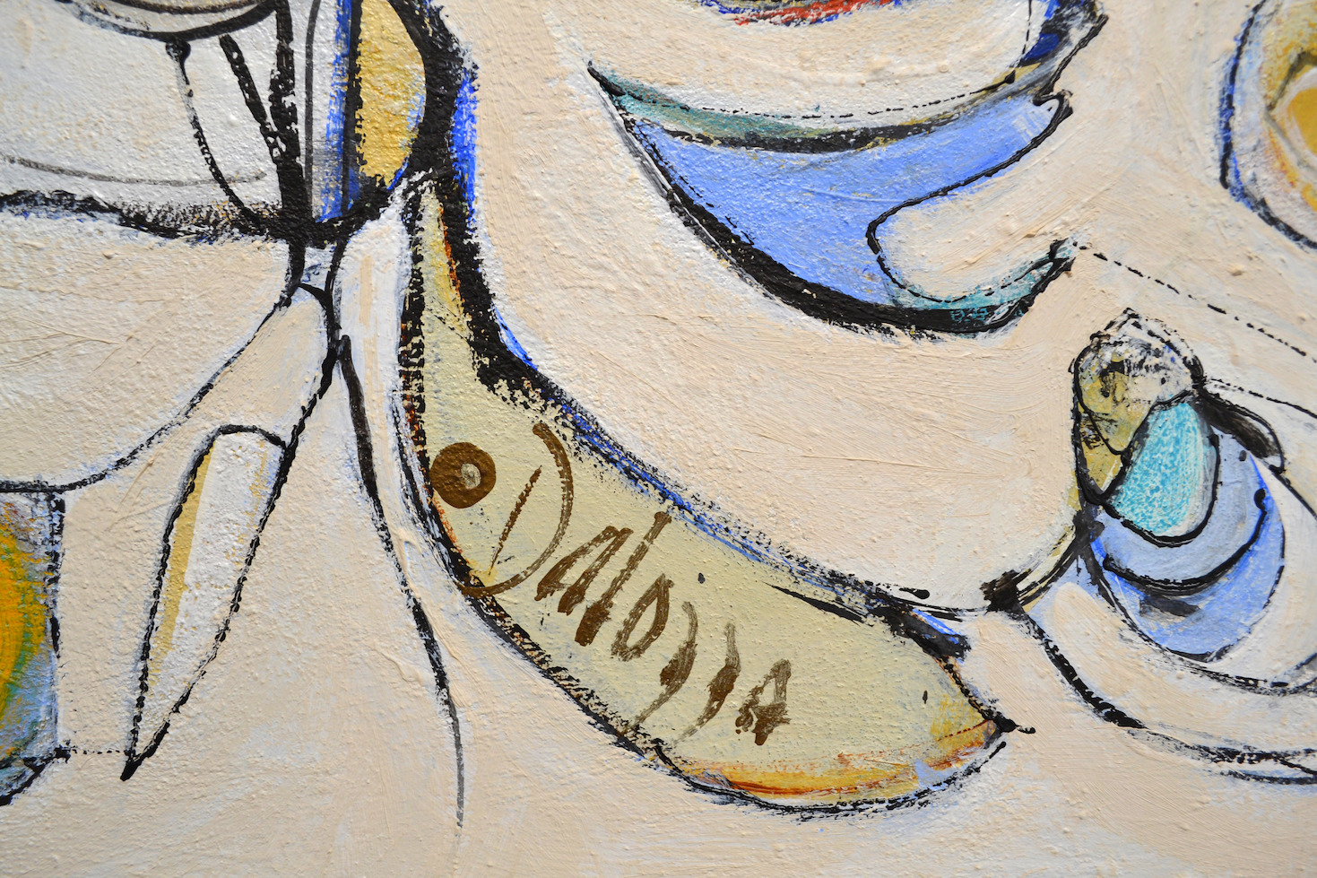 Close Up Signature Of Acrylic Painting "Ainsi Va La Vie 18" By Lucette Dalozzo