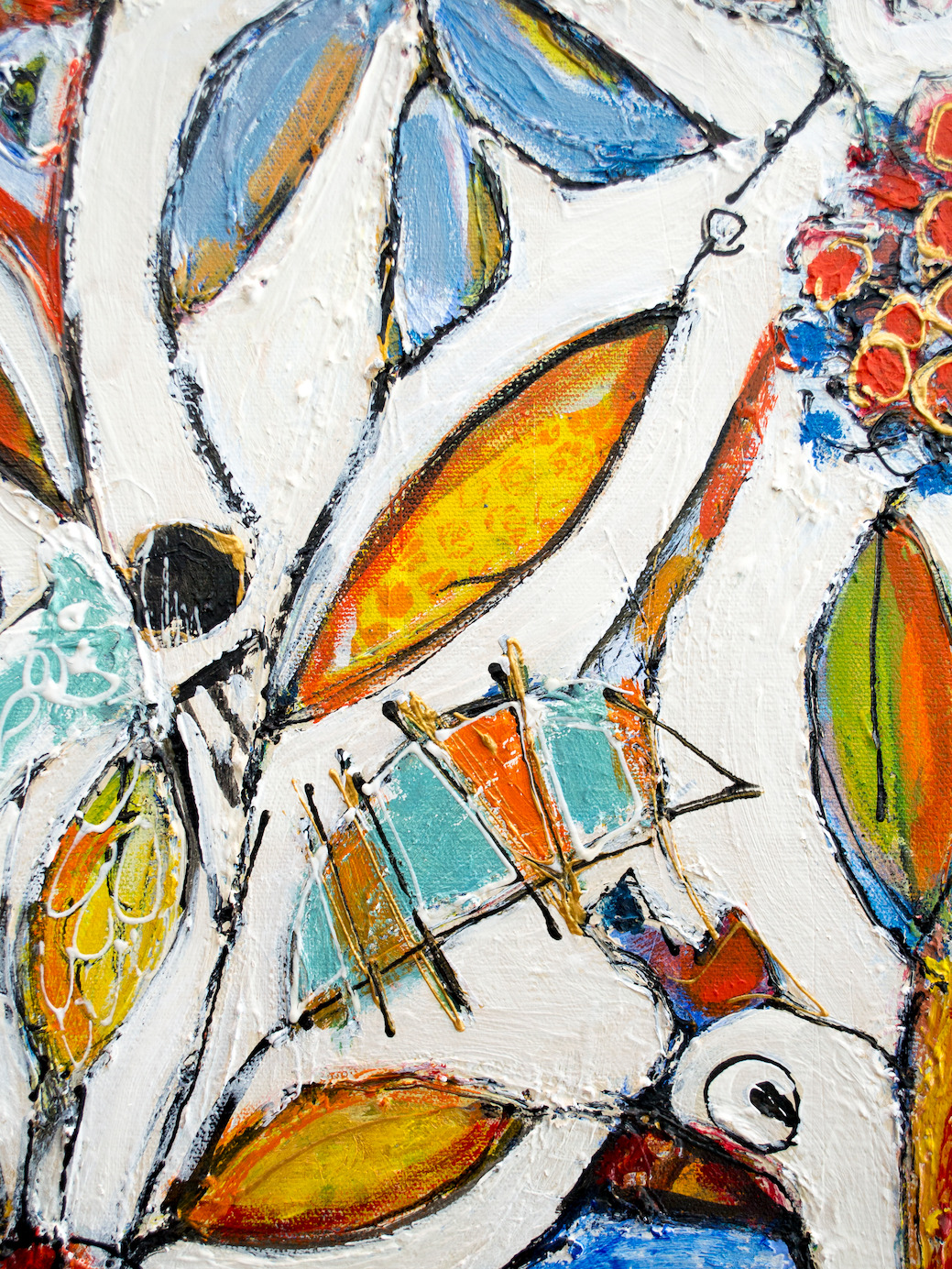 Close Up Detail Of Acrylic Painting "Ainsi Va La Vie Daisy Fields" By Lucette Dalozzo