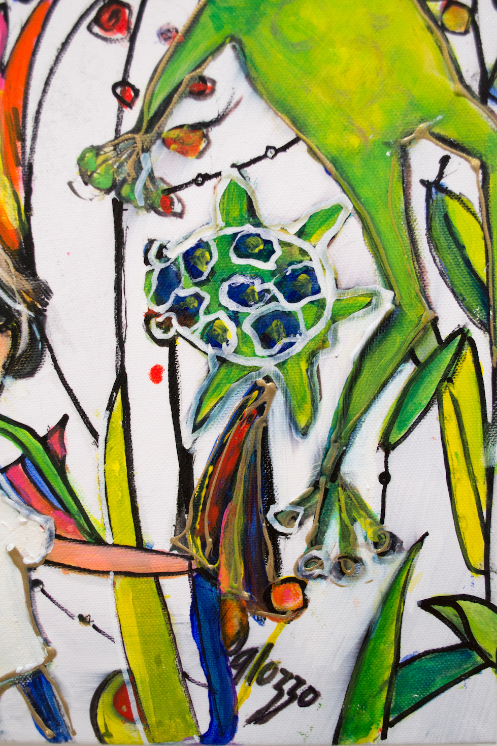 Close Up Signature Of Acrylic Painting "Ainsi Va La Vie Study Rainforest Walk" By Lucette Dalozzo