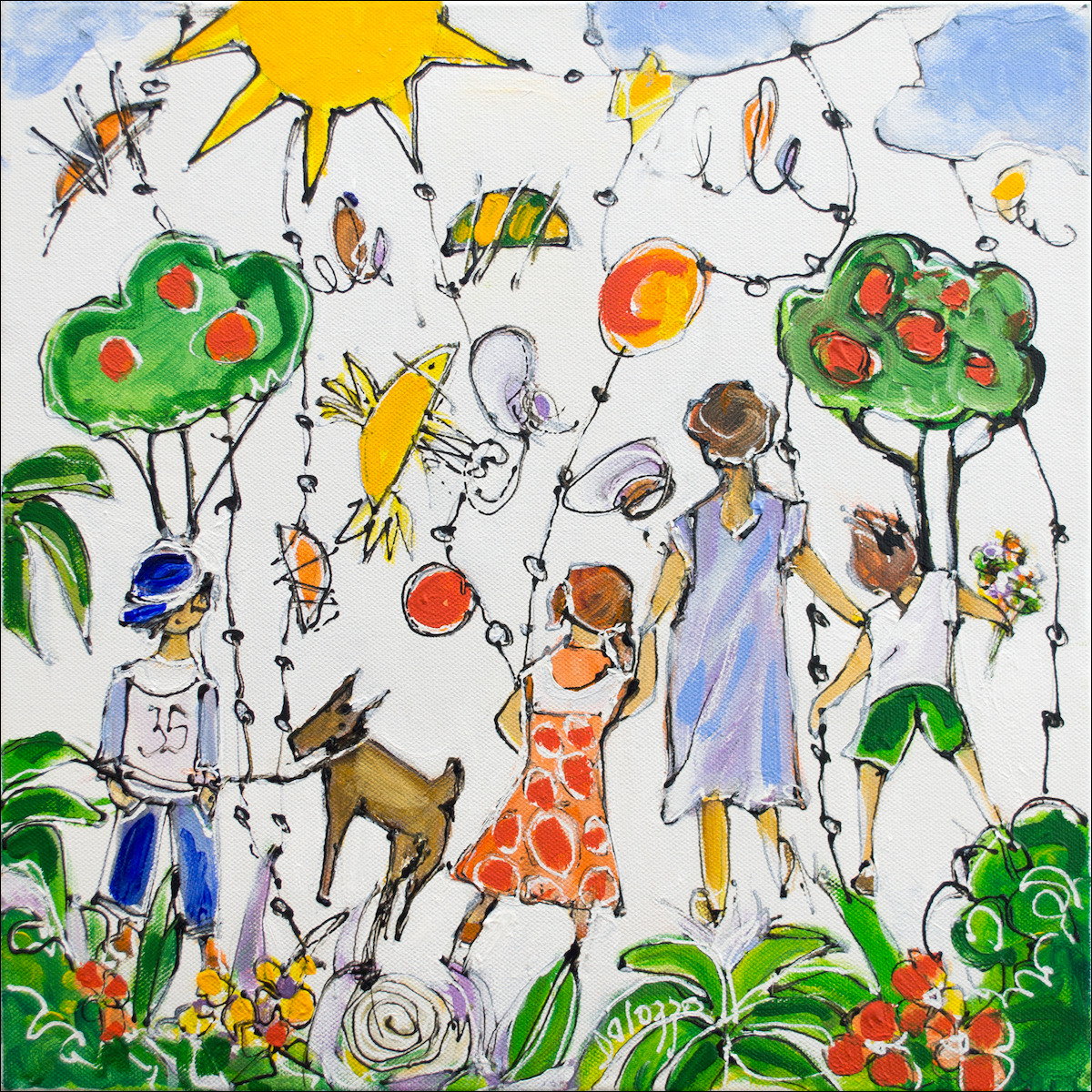 Figure "Ainsi Va La Vie Summer Walking The Dog" Original Artwork by Lucette Dalozzo