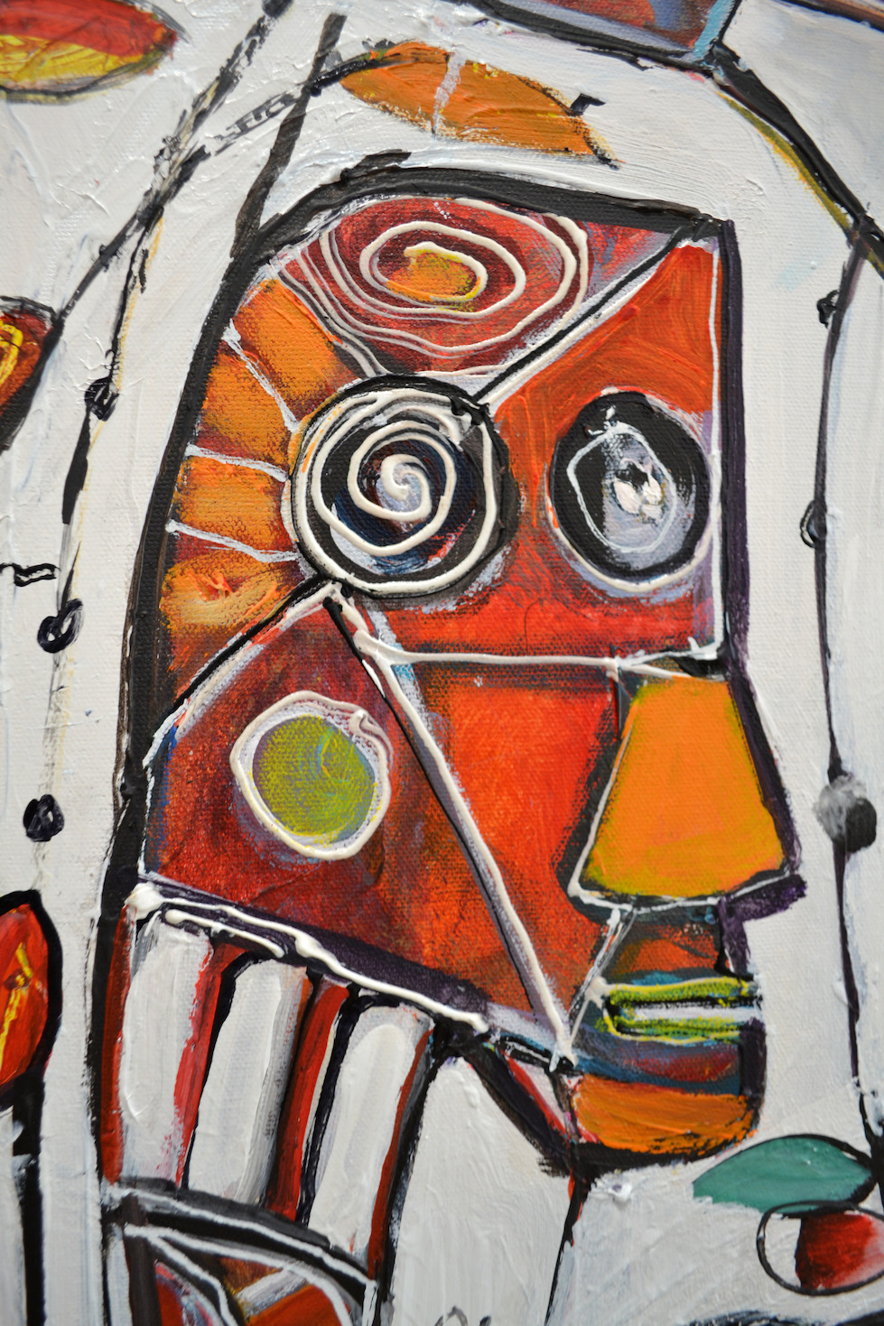 Close Up Detail 1 Of Acrylic Painting "Ainsi Va La Vie Tribal Mask" By Lucette Dalozzo