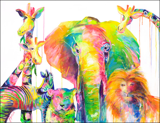Fluro Animal Animal "Animal Safari" Original Artwork by Judith Dalozzo