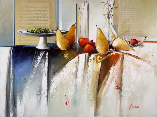 Symphony Still Life "Apples Pears and Grapes" Original Artwork by Judith Dalozzo