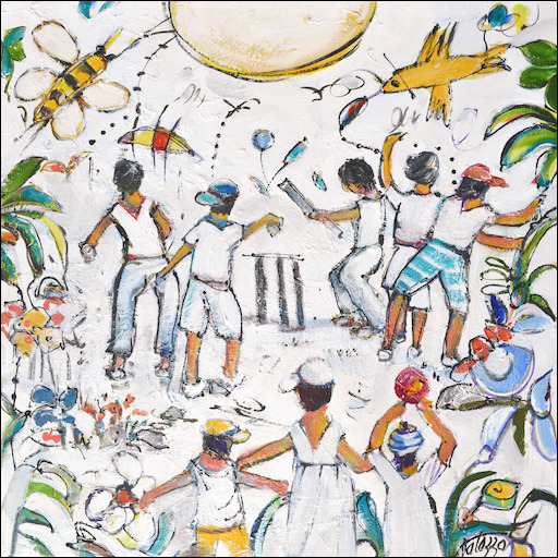 Ainsi Va La Vie Figure Canvas Print "Backyard Cricket" by Lucette Dalozzo