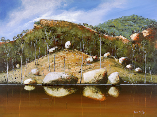 Water Reflection Landscape "Banks of The Durak River" Original Artwork by Louis Dalozzo