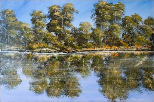 Water Reflection Landscape "Banks of The Noosa River" Original Artwork by Louis Dalozzo