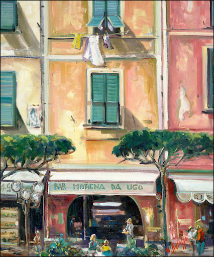 Italy Cityscape "Bar Morena Da Ugo" Original Artwork by Lucette Dalozzo