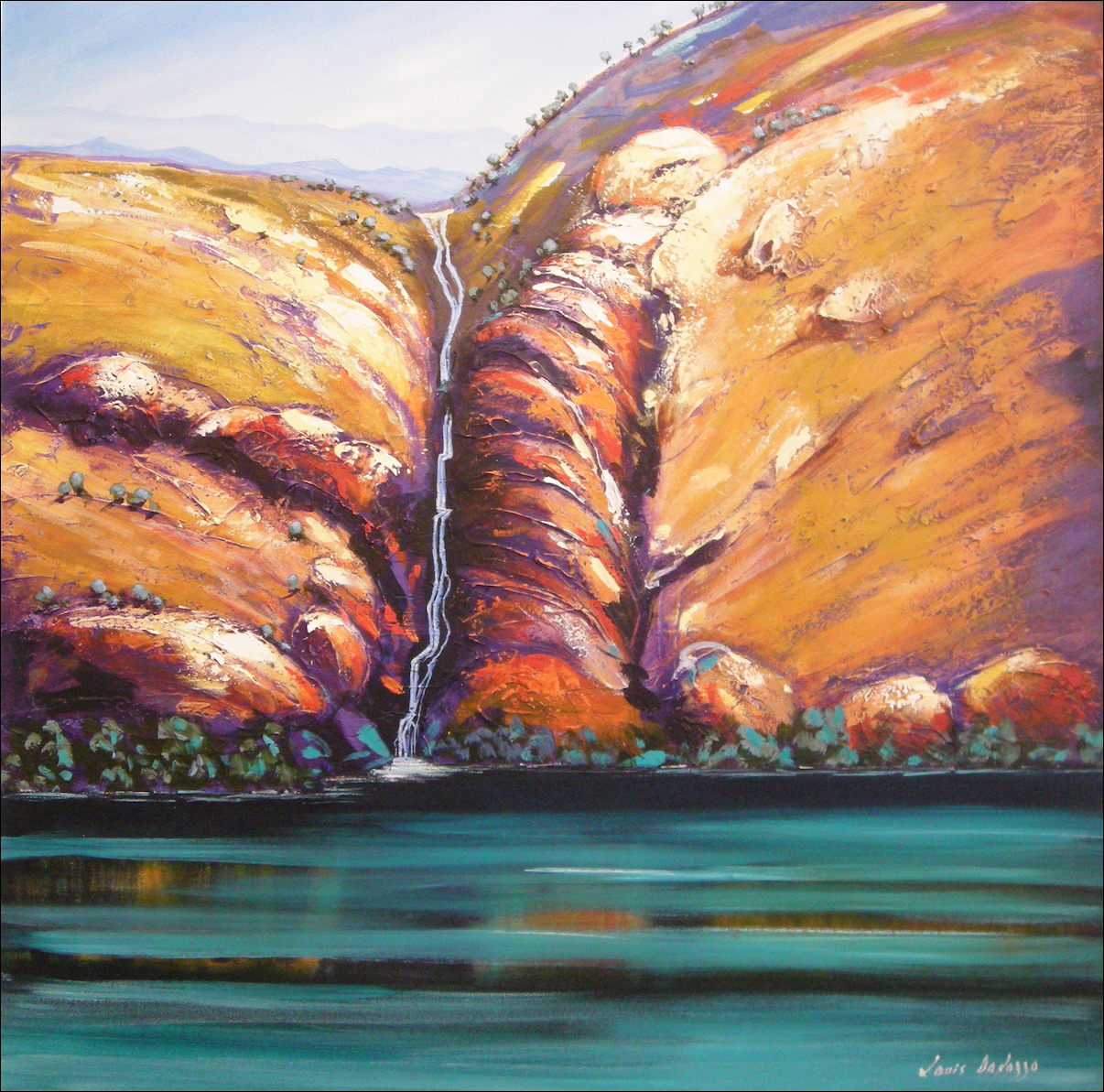 Water Reflection Landscape "Beehive Falls" Original Artwork by Louis Dalozzo