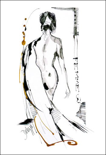 Nude "Black & White Nude De Dos" Original Artwork by Lucette Dalozzo