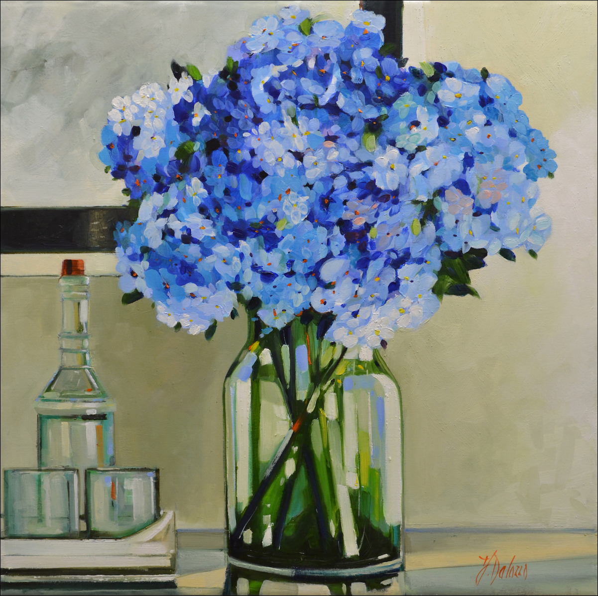 Floral Still Life "Something Blue Something New" Original Artwork by Judith Dalozzo