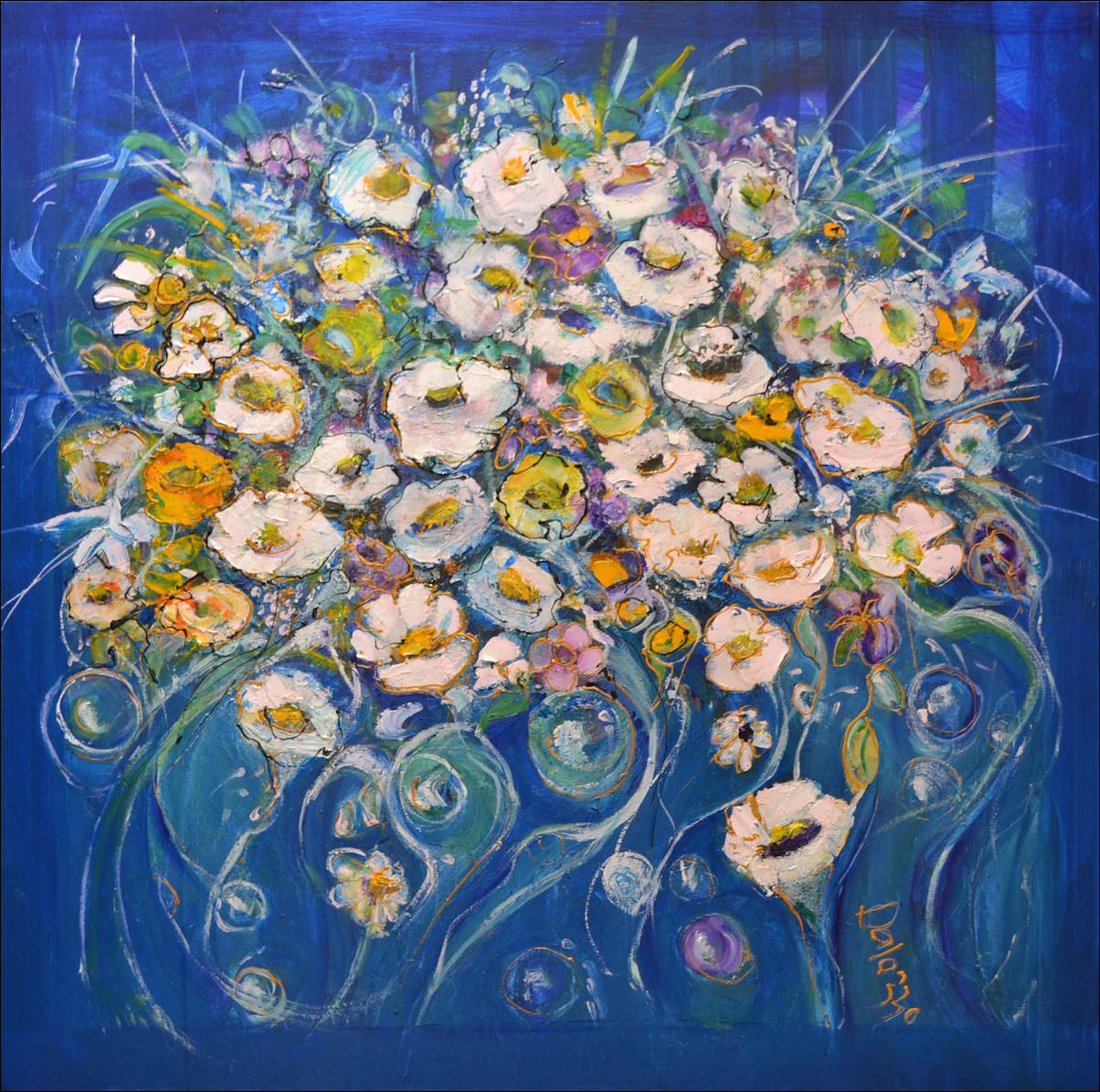 Floral Still Life "Blue Tones" Original Artwork by Lucette Dalozzo