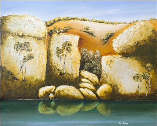 Water Reflection Landscape "Boulders Formation Granite Belt" Original Artwork by Louis Dalozzo