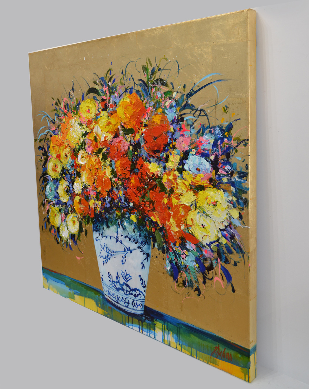 Side View Of Still Life Painting "Bouquet D'Abondance" By Judith Dalozzo
