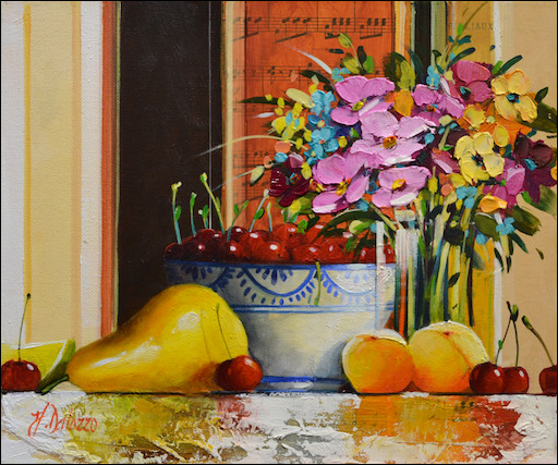 Symphony Still Life Painting "Bowl Full of Cherries" by Judith Dalozzo
