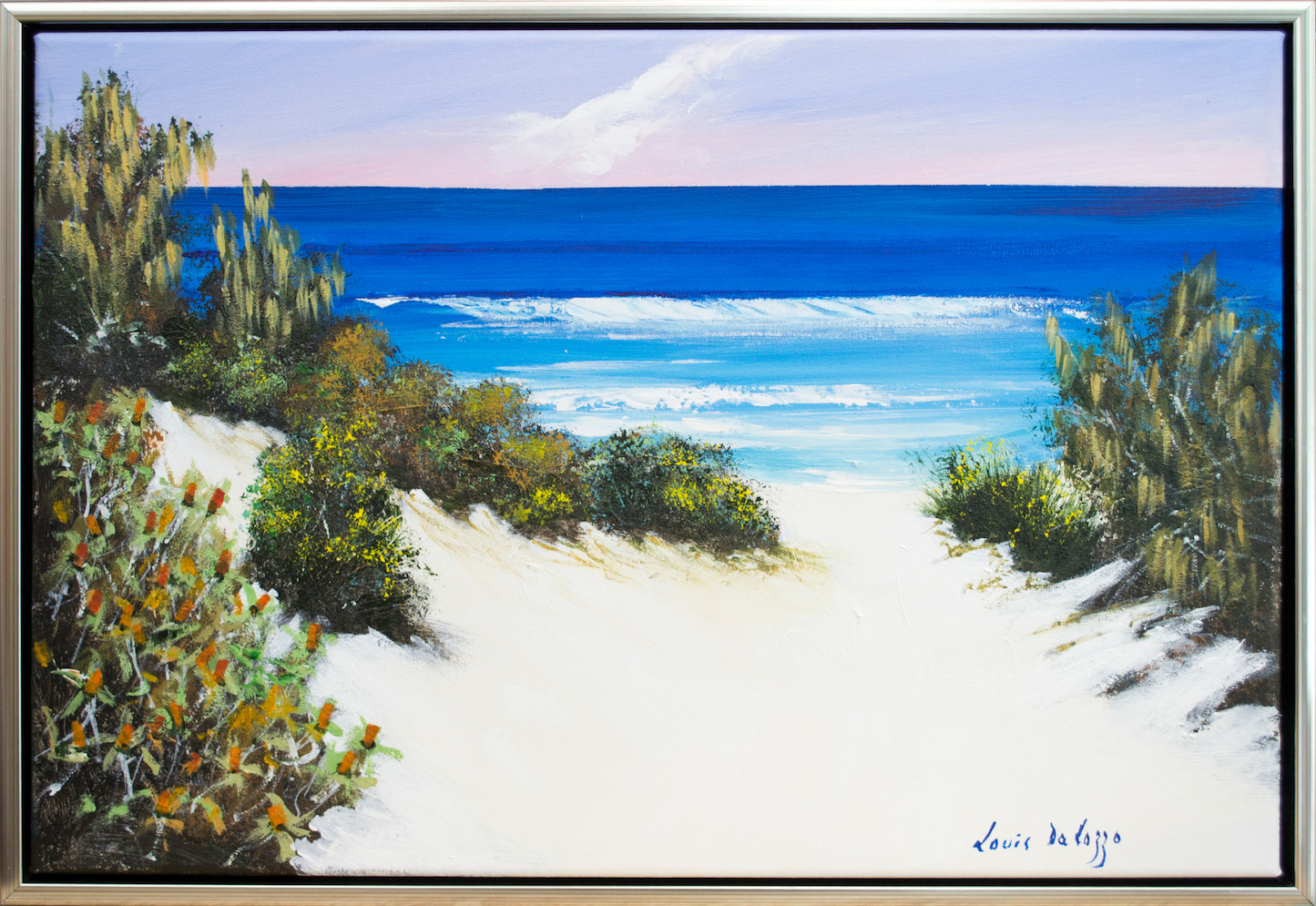 Framed Front View Of Seascape Painting "A Brand New Day Straddie" By Louis Dalozzo