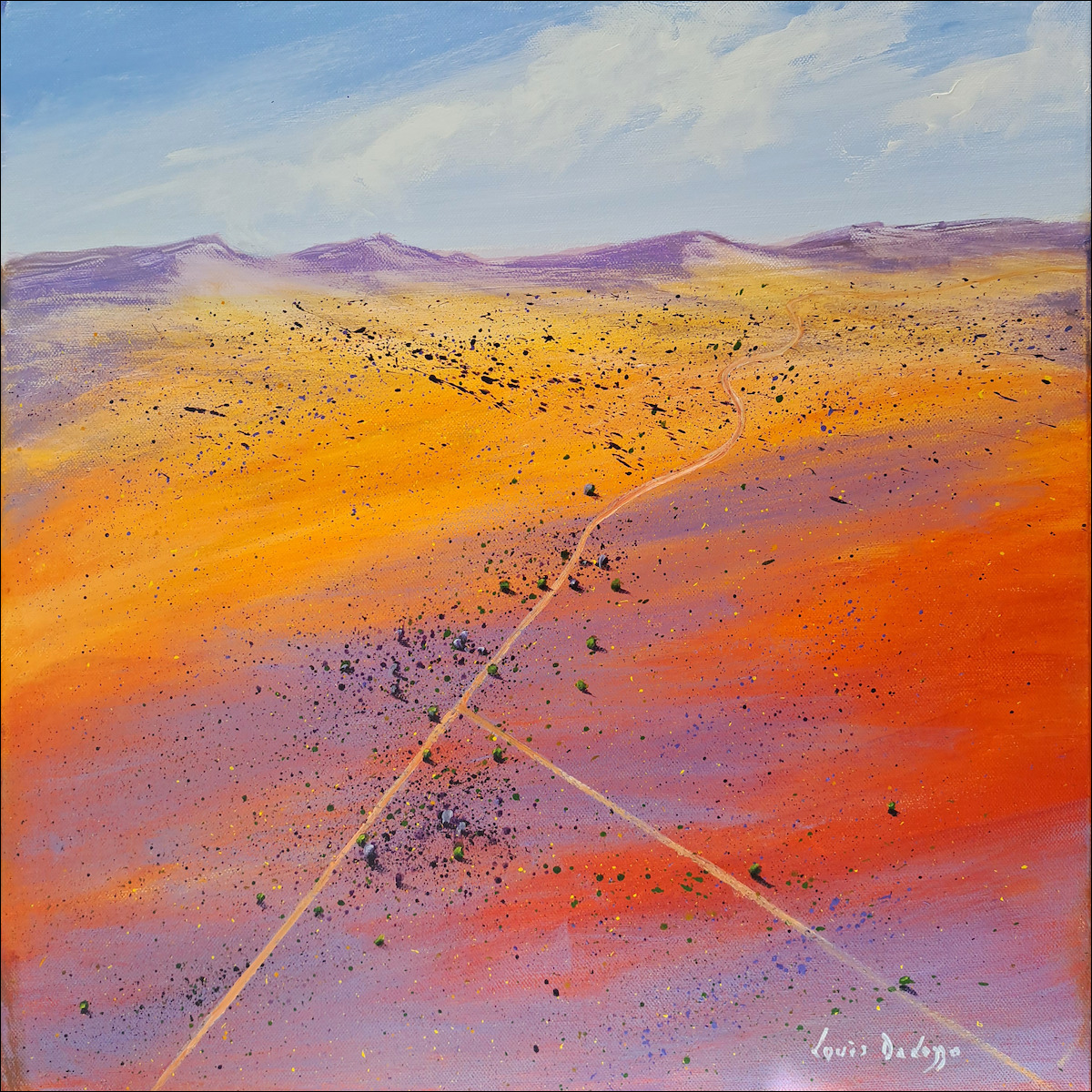 Aerial Cross Road Landscape "Towards The Breakaways Study" Original Artwork by Louis Dalozzo