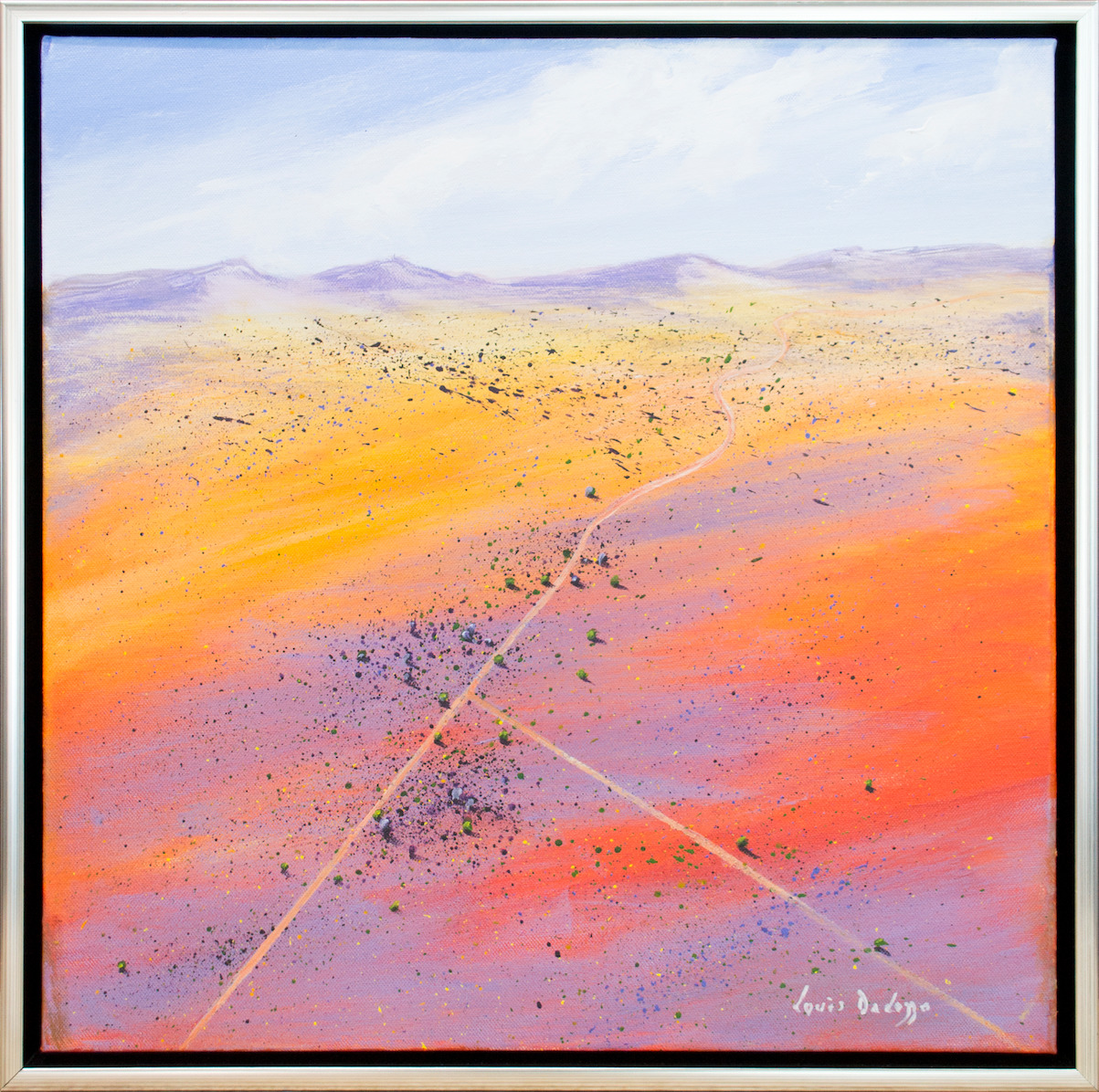 Framed Front View Of Landscape Painting "Towards The Breakaways Study" By Louis Dalozzo