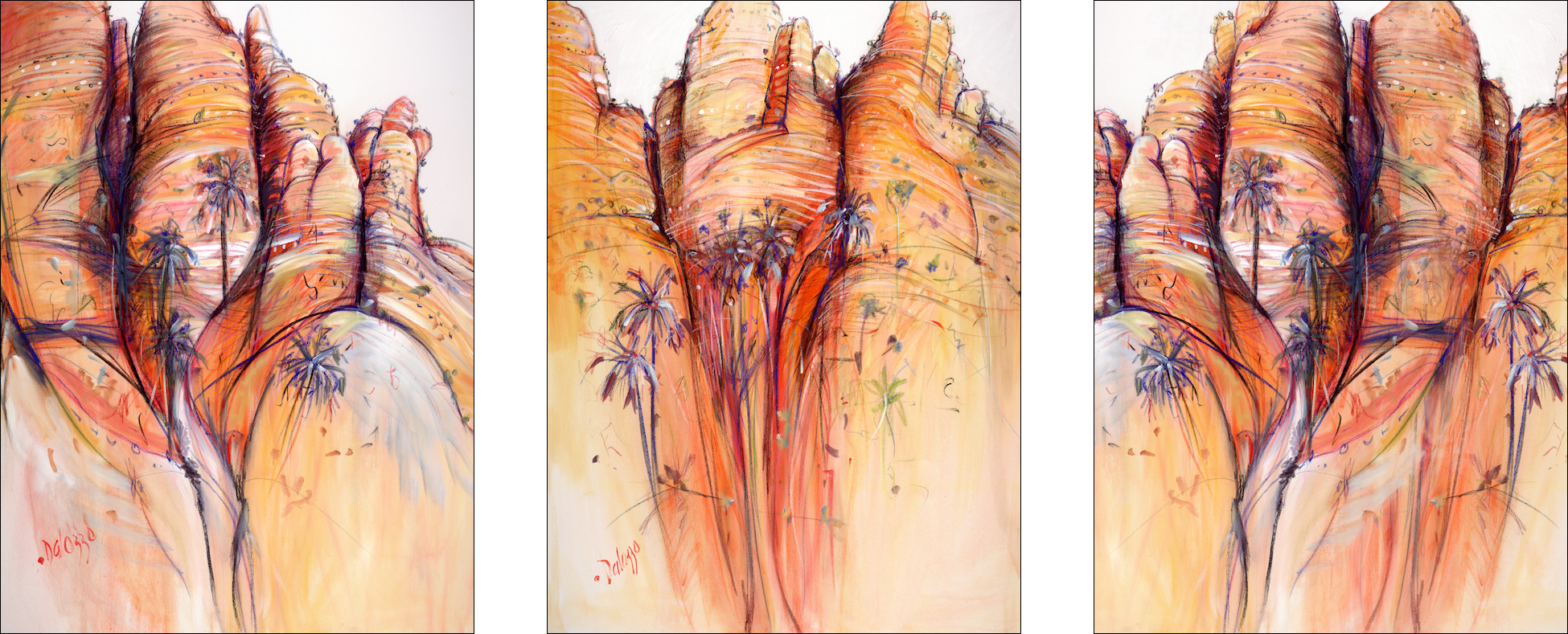 Landscape "Bungle Bungles" Triptych Original Artwork by Lucette Dalozzo