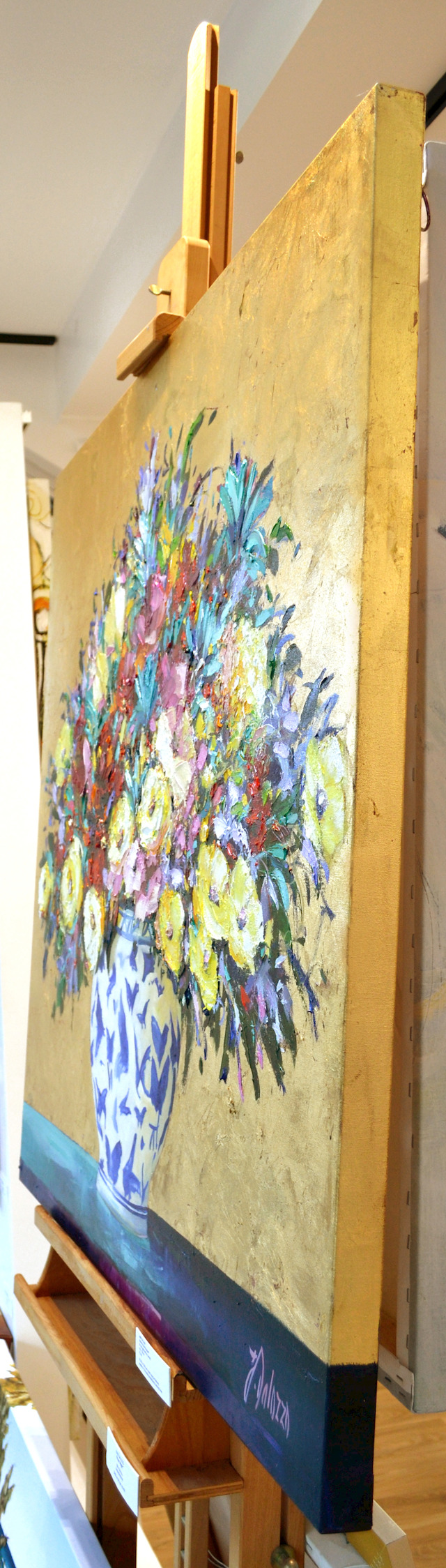 Side View 2 Of Still Life Painting "Butterfly Vase Bouquet" By Judith Dalozzo
