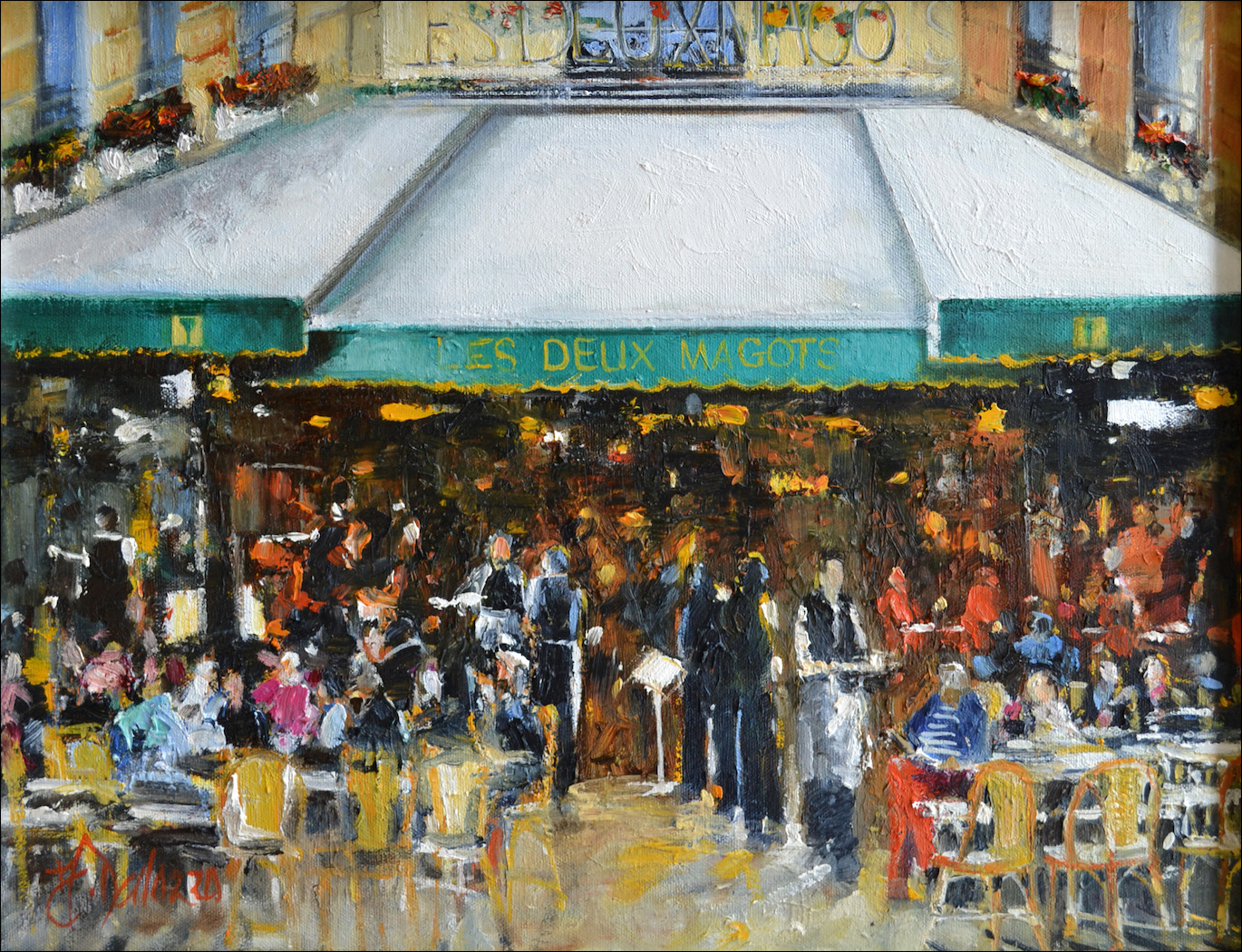 Paris Cityscape "Café Les Deux Magots" Original Artwork by Judith Dalozzo