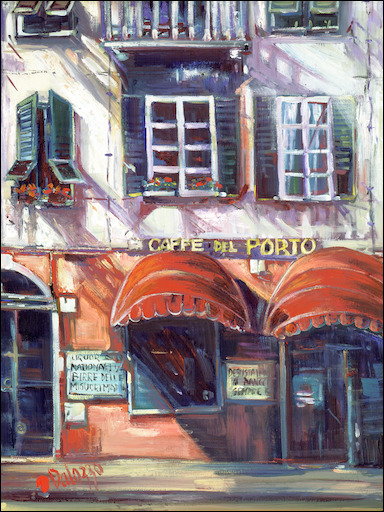 Italy Cityscape "Café Del Porto" Original Artwork by Lucette Dalozzo
