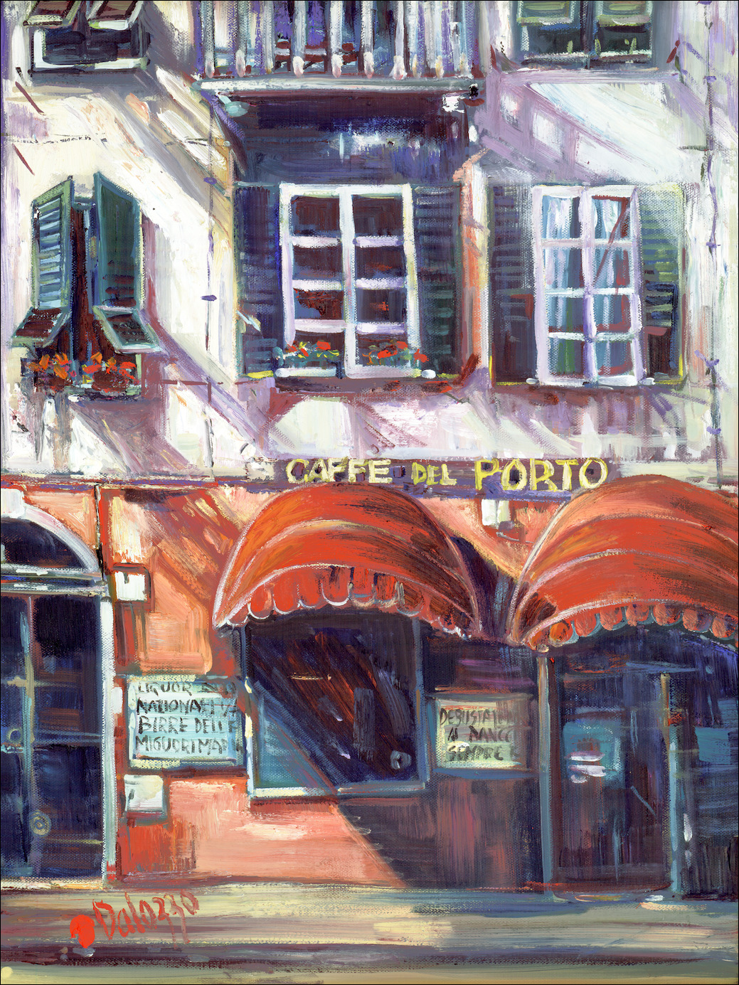 Italy Cityscape "Café Del Porto" Original Artwork by Lucette Dalozzo
