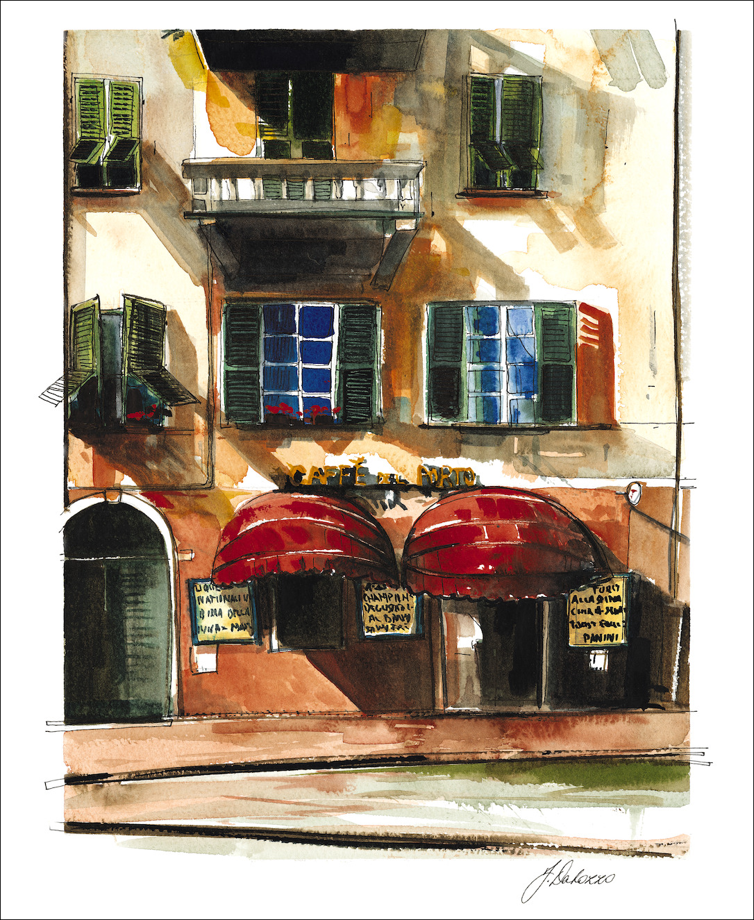 Italy Cityscape "Café Del Porto Study" Original Artwork by Judith Dalozzo